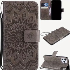 ★未使用★グレーのエンボス花柄iPhoneケース★スタンドとカードスロット付き★未使用品★の画像