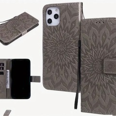 ★未使用★グレーのエンボス花柄iPhoneケース★スタンドとカードスロット付き★未使用品★の画像