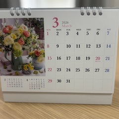 2026年1月始まりカレンダー、花束、花瓶、フラワーブーケ、かごの画像