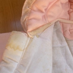 厚手でしっかりとした素材　フード＆フリル付き　ピンクガーゼおくるみの画像
