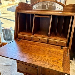 三越家具 デスク 机 カントリーハウス CPT4 ライティングデスク レリーフ 国産家具 無垢 ワークデスク 中古 家具 買取 オーク の画像