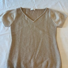 半袖ニット（ゴールドラメ入り、ファー付き）の画像