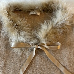 半袖ニット（ゴールドラメ入り、ファー付き）の画像