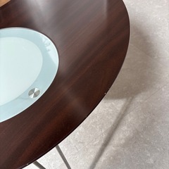 折りたたみテーブル　ブラウン 木目調　ガラス　ジャパンディの画像