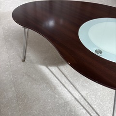 折りたたみテーブル　ブラウン 木目調　ガラス　ジャパンディの画像