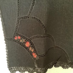 昭和レトロ　ショール　マフラー　レース　縮緬風　ブラック　リボン刺しゅうの画像