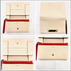 【❗️✨プレゼントにもおすすめ✨❗️】美品　Chloé（クロエ）二つ折り財布 ベージュ×レッド 上品レザーウォレット✨の画像