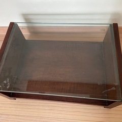 サイドテーブル ダークウッドガラス天板 ローテーブルの画像