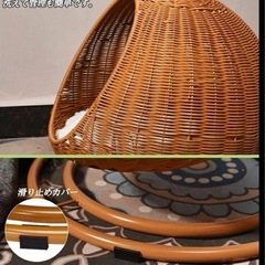 猫ちぐら 編み籠 猫 籐 猫ハンギング ハウス 2in1 ドーム型 猫小屋　スイング プラスチック藤編み キャット ハウス 通気性 通年利用 ペットベッド ラタンかご 洗濯可能の画像