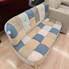 ジモティー割引🏷️【ジャングルジャングル 岸和田和泉インター店】パッチワークソファ 二人掛け ブルー 和泉市 堺市 岸和田市 泉大津市 高石市 泉北郡熊取町の画像