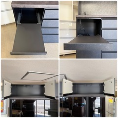 【新品同様‼️】定価34万♪ パモウナ 160cm幅キッチンボード 食器棚 収納家具 フルソフトクローズ仕様 セラミック調ブラック♪の画像