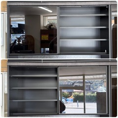 【新品同様‼️】定価34万♪ パモウナ 160cm幅キッチンボード 食器棚 収納家具 フルソフトクローズ仕様 セラミック調ブラック♪の画像