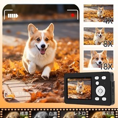 新品　デジカメ4K動画 6400万画素 32GB MicroSD AFオートフォーカス デュアルスクリーン オレンジ×ブラック コンデジの画像