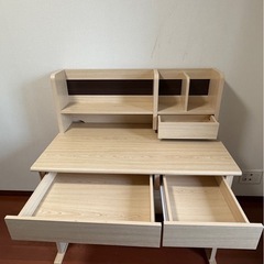 学習机　木目調　袖机ありの画像