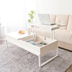 昇降式リビングテーブル 天板昇降テーブル Belle ベル センターテーブル ローテーブル 昇降式 テーブル スライド ホワイトの画像