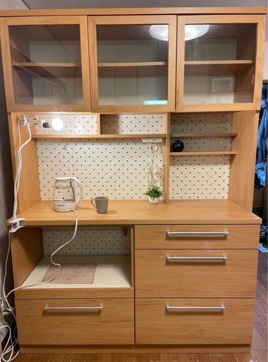 食器棚　140㎝　東馬　キッチンボード　スライド棚　ダイニングボード　大型　収納　レンジ台　ナチュラル　カップ ボード　スライドレール