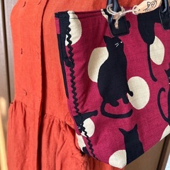 猫柄トートバッグ 着物作家作一点もの 特価の画像