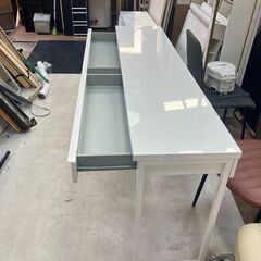 180cm ロングデスク 机 ホワイト 引き出し収納付き の画像