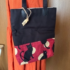 猫柄手提げバッグ 着物作家作一点もの 特価の画像