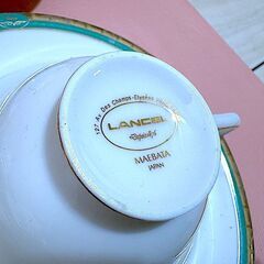 【金彩の縁取りとグリーンのラインが美しい】フランス アンティーク ティーカップ＆ソーサー 4客セット  洋食器セットの画像