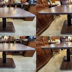 昇降テーブル ペダル式 一本脚 ダイニングテーブル センターテーブル デスク ブラウン ★幅119.5㎝×奥行74.5㎝×高さ54.5～70.5㎝ ★近隣配送無料 買取帝国 朝霞店の画像