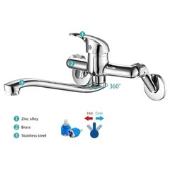 キッチン水栓 混合水栓 壁取付 シングルレバー 首回り180°の画像