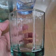 ロックグラス　4個　グリーン　ブルー　クリア　コップの画像