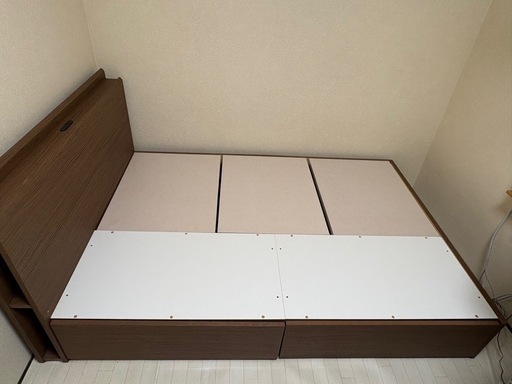 【美品】取引中＊ニトリ収納付きコンセント口2個付きダブルベッドフレーム、ダブルマットレス