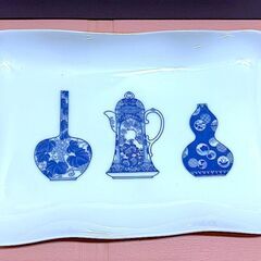 【未使用品・箱付】有田焼 深川製磁 ブルーチャイナ角皿 サンドイッチ皿 長皿 レトロ 和食器 陶磁器 ギフト向けにもの画像