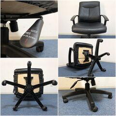 エグゼクティブチェア 肘付き役員椅子 オフィスチェア ブラック合皮レザー ガス圧昇降・ロッキング機能搭載・360°回転式デスクチェアの画像