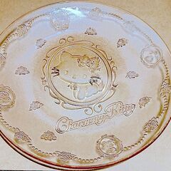 【未使用】ハローキティ ガラス大皿 サンリオ 正規品｜キティちゃん ローズ模様 クリアプレートの画像