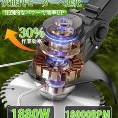 新品✨草刈り機 充電式草刈り機 電動草刈機 補助車輪付き 多種類替刃付属 安全ロックの画像