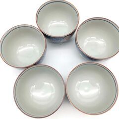 ss7941　有田焼 風の木窯 汲出碗5客揃＆急須セット 汲み出し茶碗 煎茶碗 湯飲み茶碗 横手型 きゅうす 茶器 お茶 陶器 焼物 和食器 工芸品 茶器揃え 中古の画像