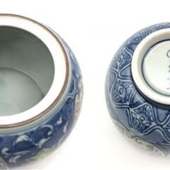 ss7941　有田焼 風の木窯 汲出碗5客揃＆急須セット 汲み出し茶碗 煎茶碗 湯飲み茶碗 横手型 きゅうす 茶器 お茶 陶器 焼物 和食器 工芸品 茶器揃え 中古の画像