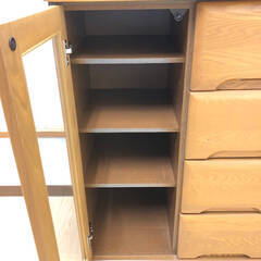 ss7945　サイドボード 幅60cm 引出4杯 上段鍵付き 扉収納 木製 ライトブラウン リビング収納 キャビネット リビングボード ミドルボード 中古の画像