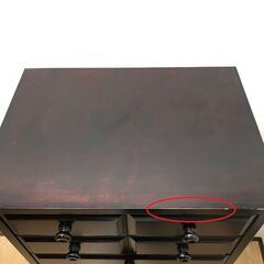 ss7946　民芸調 ハイチェスト 9段 引出11杯 幅60cm ダークブラウン タンス たんす 箪笥 カバ材 こげ茶 チェスト 引出収納 衣類収納 白鳥ファニチャー ハイチェスト 民芸調家具 中古の画像