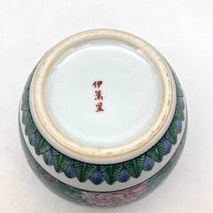 ss7950　伊万里焼 茶壺 緑 花鳥 絵付け 陶器 焼物 つぼ 蓋付 容器 アンティーク レトロ 年代物 骨董 コレクション 伊万里焼 中古の画像