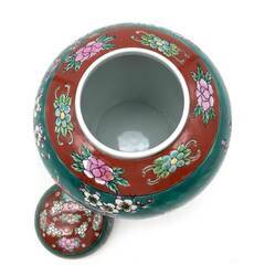 ss7950　伊万里焼 茶壺 緑 花鳥 絵付け 陶器 焼物 つぼ 蓋付 容器 アンティーク レトロ 年代物 骨董 コレクション 伊万里焼 中古の画像