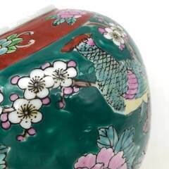ss7950　伊万里焼 茶壺 緑 花鳥 絵付け 陶器 焼物 つぼ 蓋付 容器 アンティーク レトロ 年代物 骨董 コレクション 伊万里焼 中古の画像