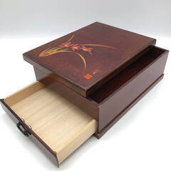 ss7955　文箱セット 明峰作 漆芸 2段 小箱付 文庫箱 文房具箱 ペントレー 手許箱 文庫箱 小物入れ 葉書入れ 手紙 レターケース 文具 和小物 レトロ 雑貨 文箱 中古の画像