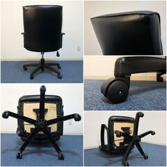 エグゼクティブチェア 肘付き役員椅子 オフィスチェア ブラック合皮レザー ガス圧昇降・ロッキング機能搭載・360°回転式デスクチェア2の画像