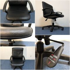 エグゼクティブチェア 肘付き役員椅子 オフィスチェア ブラック合皮レザー ガス圧昇降・ロッキング機能搭載・360°回転式デスクチェア2の画像