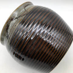 ss7961　陶器製 蓋付き壺 こげ茶 漬物容器 丸壺 保存容器 瓶 つぼ かめ レトロ 容器 ダークブラウン モダン 和小物 インテリア 陶器壺 中古の画像