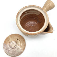 ss7963　 萩焼 萩城窯 お茶セット 急須＆湯呑6客 共箱付 茶器7点セット 茶器揃 汲み出し 湯飲み茶碗 お茶 陶器 和風 焼き物 食器 陶焔工房 工芸品 きゅうす ゆのみ 萩焼 中古の画像