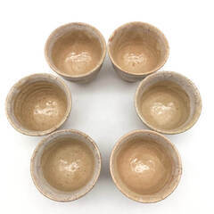 ss7963　 萩焼 萩城窯 お茶セット 急須＆湯呑6客 共箱付 茶器7点セット 茶器揃 汲み出し 湯飲み茶碗 お茶 陶器 和風 焼き物 食器 陶焔工房 工芸品 きゅうす ゆのみ 萩焼 中古の画像