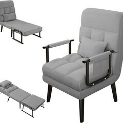 未使用品 ソファーベッド 折りたたみソファー 1人掛け グレー ソファ 1P リクライニング ベッド時180×65cm【モノ市場安城店】013の画像
