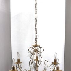 ≪ZS724ジ≫ 点灯OK オーブ 6灯シャンデリア 天井照明/天吊り照明/天井ランプ ゴールド アンティーク調 現状品の画像