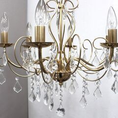 ≪ZS724ジ≫ 点灯OK オーブ 6灯シャンデリア 天井照明/天吊り照明/天井ランプ ゴールド アンティーク調 現状品の画像