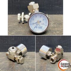 【久留米】【引き取り限定】【中古品】meiji 明治機械製作所 FS-G05 スプレーガン (平吹き) ＋ アネスト岩田 AJR-02L-VG L形手元圧力計 説明書・箱付の画像