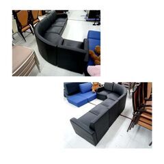 コーナーソファ ５点セットＬ字ソファ合皮 ブラック 応接ソファ ローソファ 苫小牧西店の画像